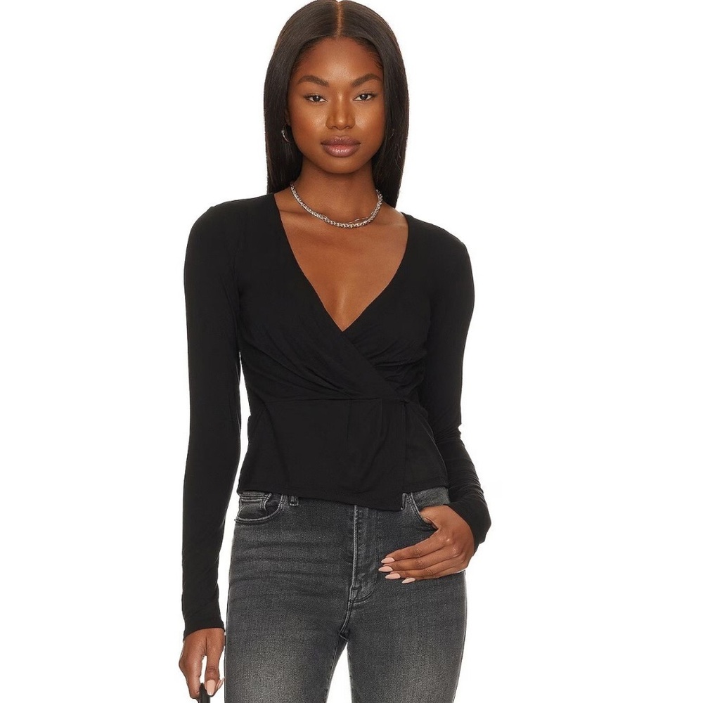 GOOD AMERICAN Good Touch Wrap Top in Black sz 2 / M